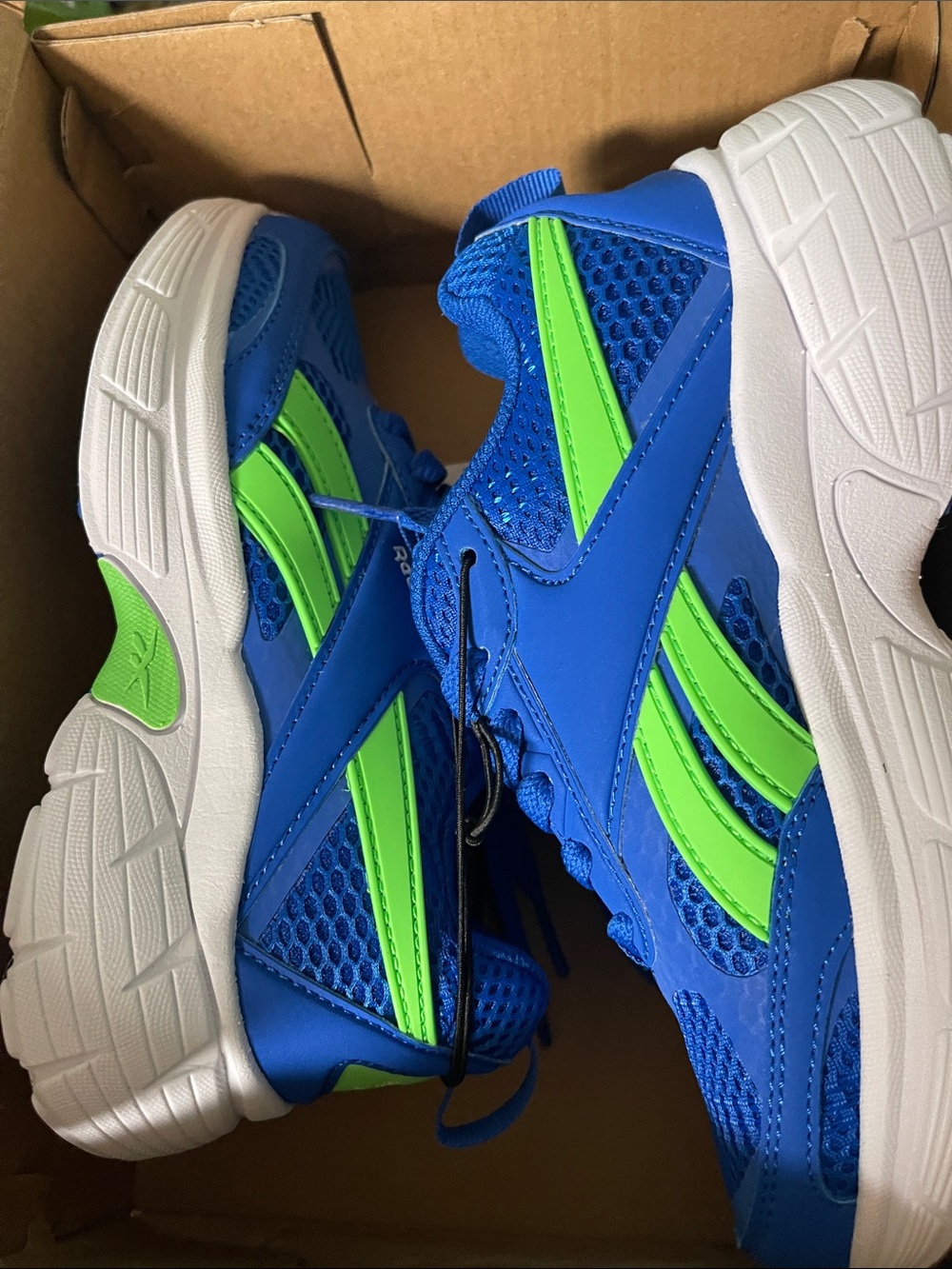 Kids Reebok Athletic Sneakers in Blue and Neon Green